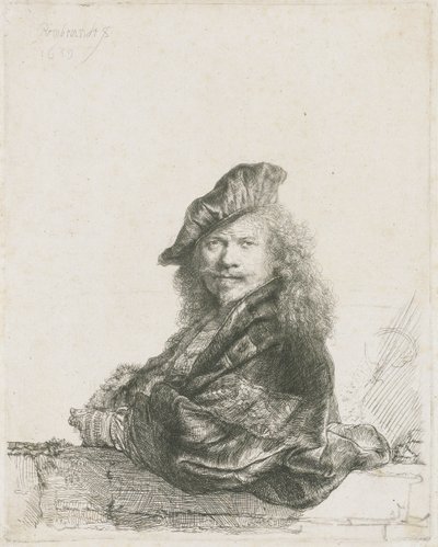 Self Portrait Leaning Forearm on a Wall by Rembrandt van Rijn